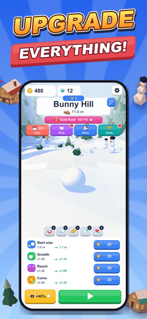Upgrade everything: the upgrade screen on Bunny Hill